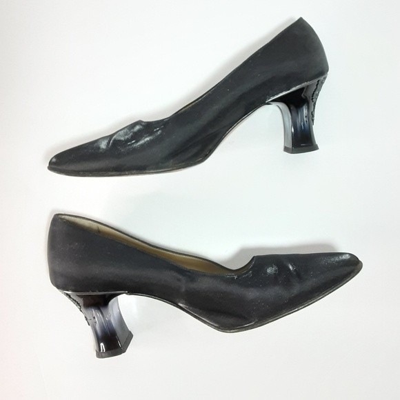 Salvatore Ferragamo Vintage Satin Pumps Chunky Kitten Heels Elegant Chic 7B - Picture 3 of 16